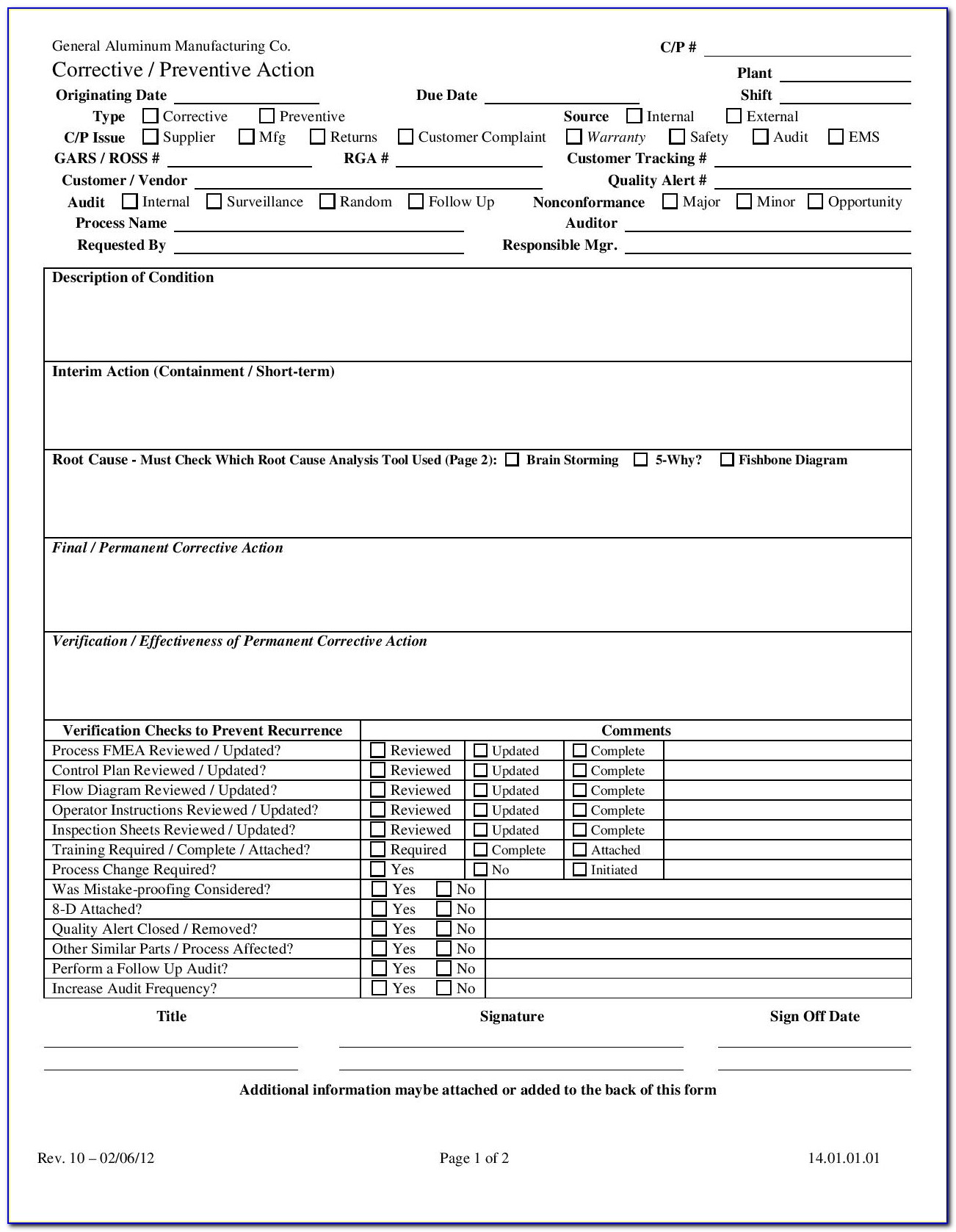 Car Corrective Action Report Template