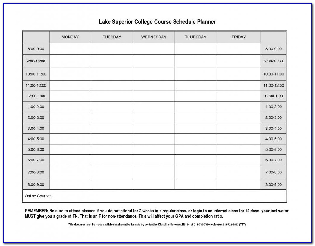 Class Schedule Planner Template