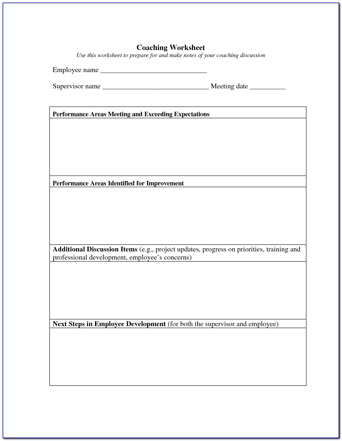Coaching Form Template For Employees