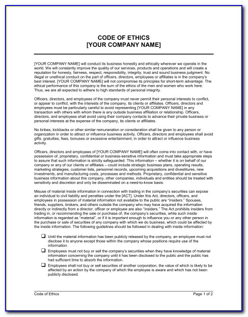 Code Of Conduct Template For Employees