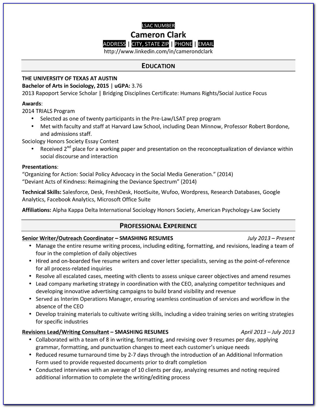 College Admission Cv Examples