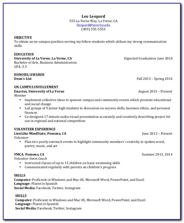 College Admission Resume Template Download