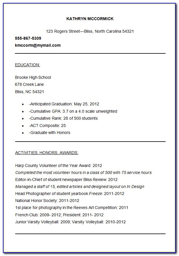 College Admissions Resume Template