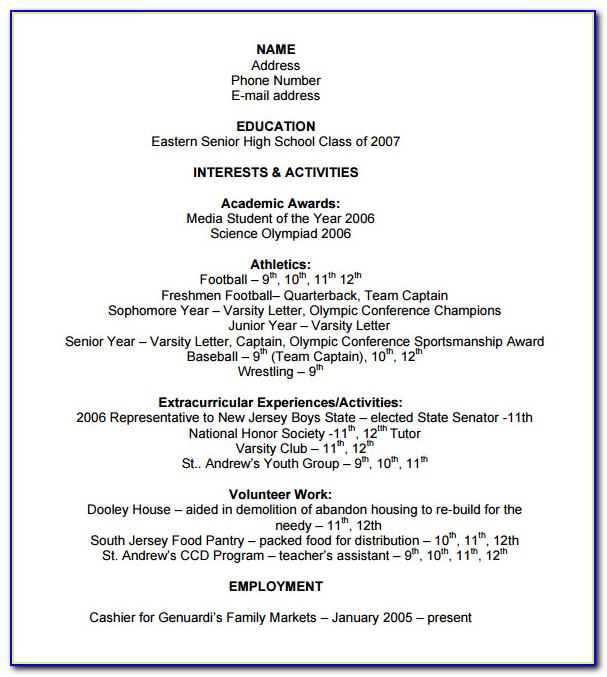 College Application Example Resume High School
