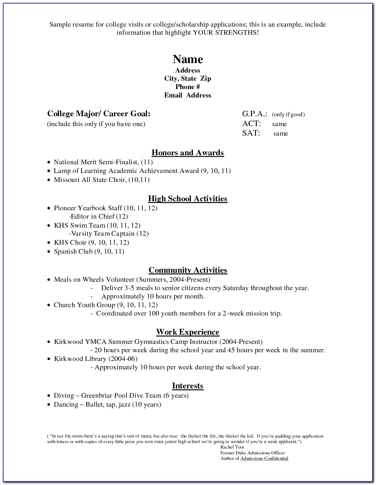 College Application Resume Objective Examples