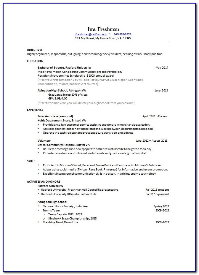 College Application Resume Template Word