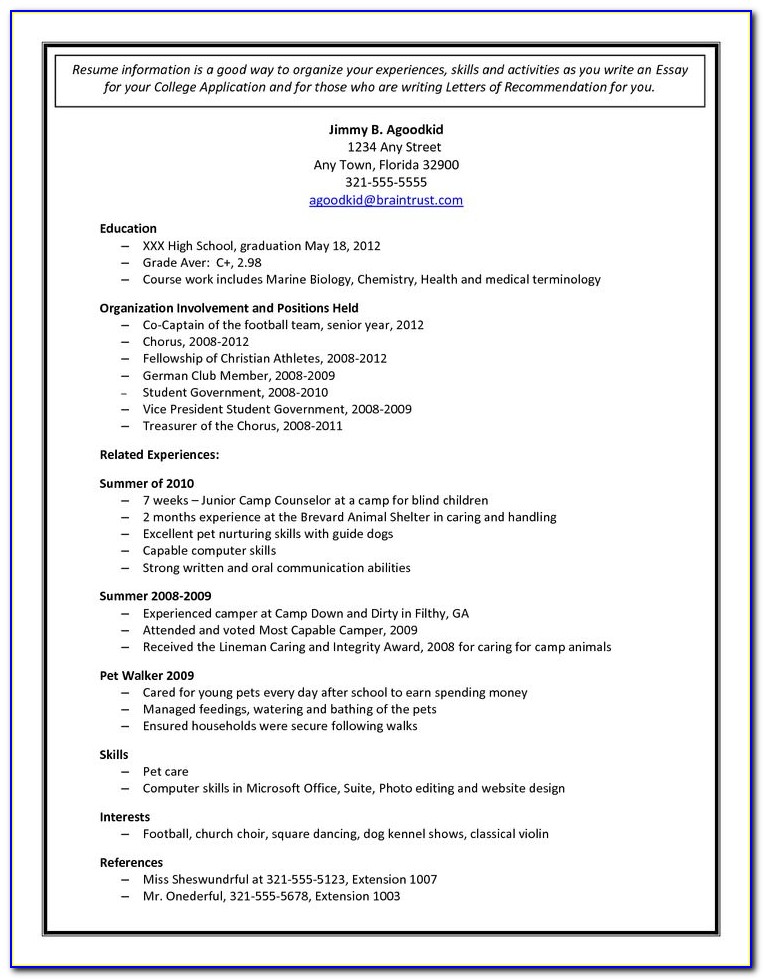 College Athletic Resume Template