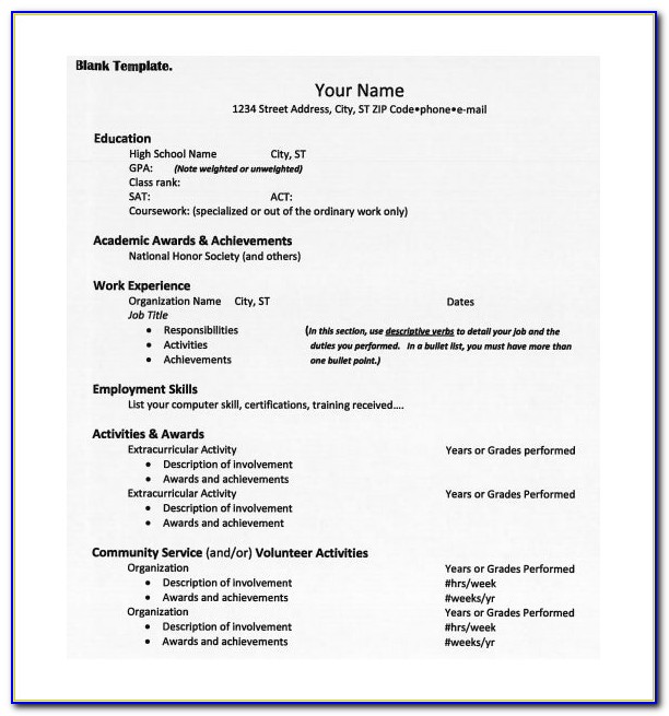 College Entrance Resume Template Download