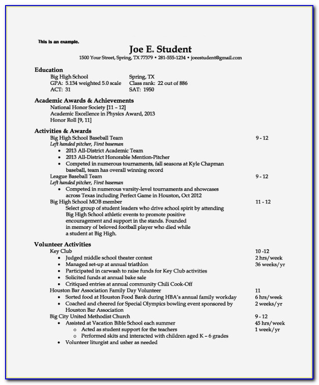 College Entrance Resume Template
