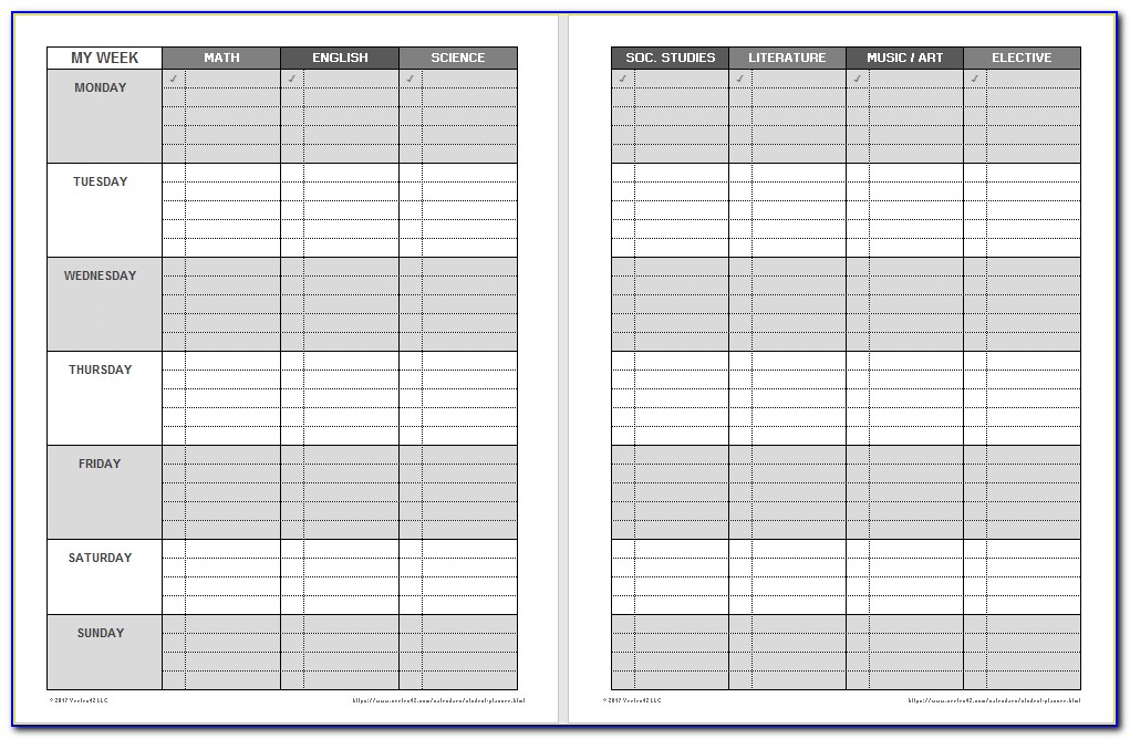 College Student Planner Template Free Printable