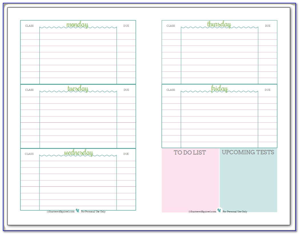College Student Weekly Planner Template
