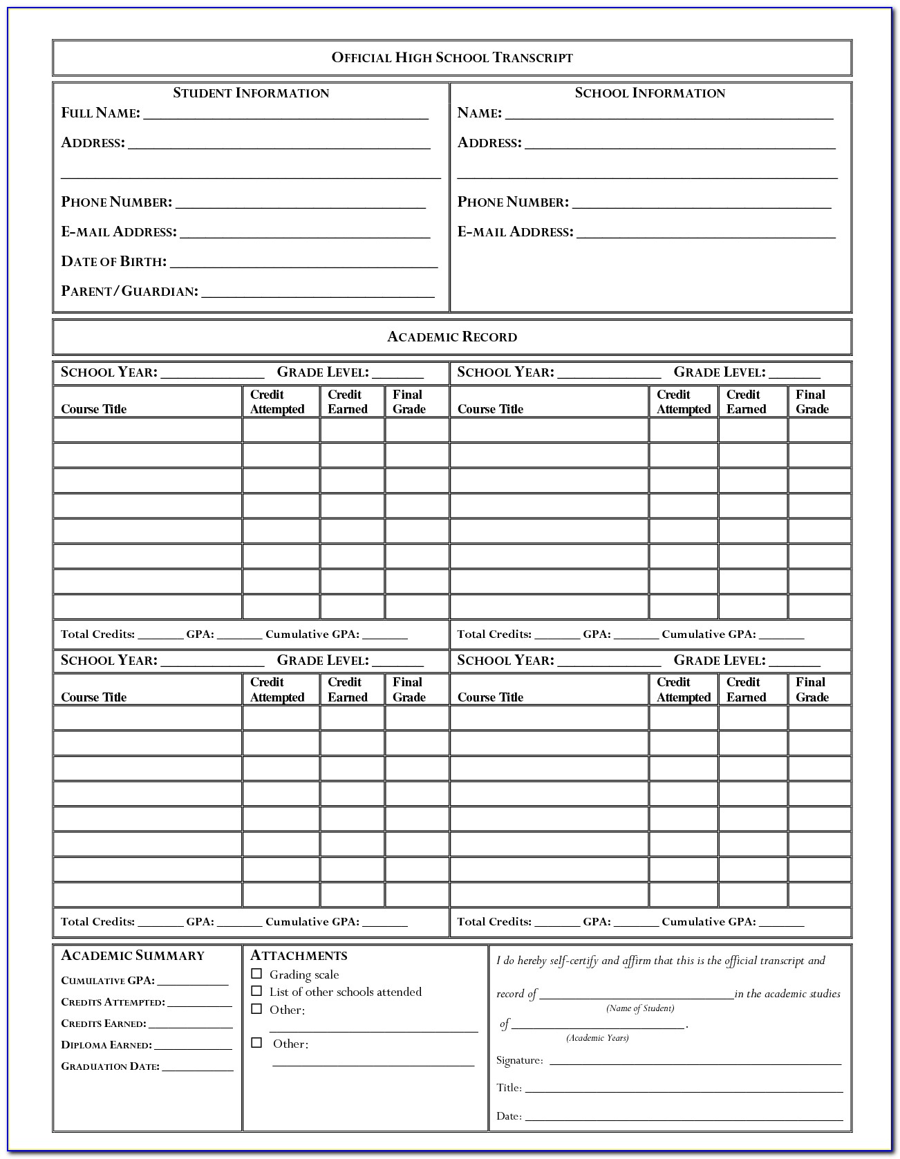 College Transcript Template For Word