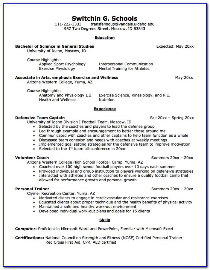 College Transfer Application Resume Template