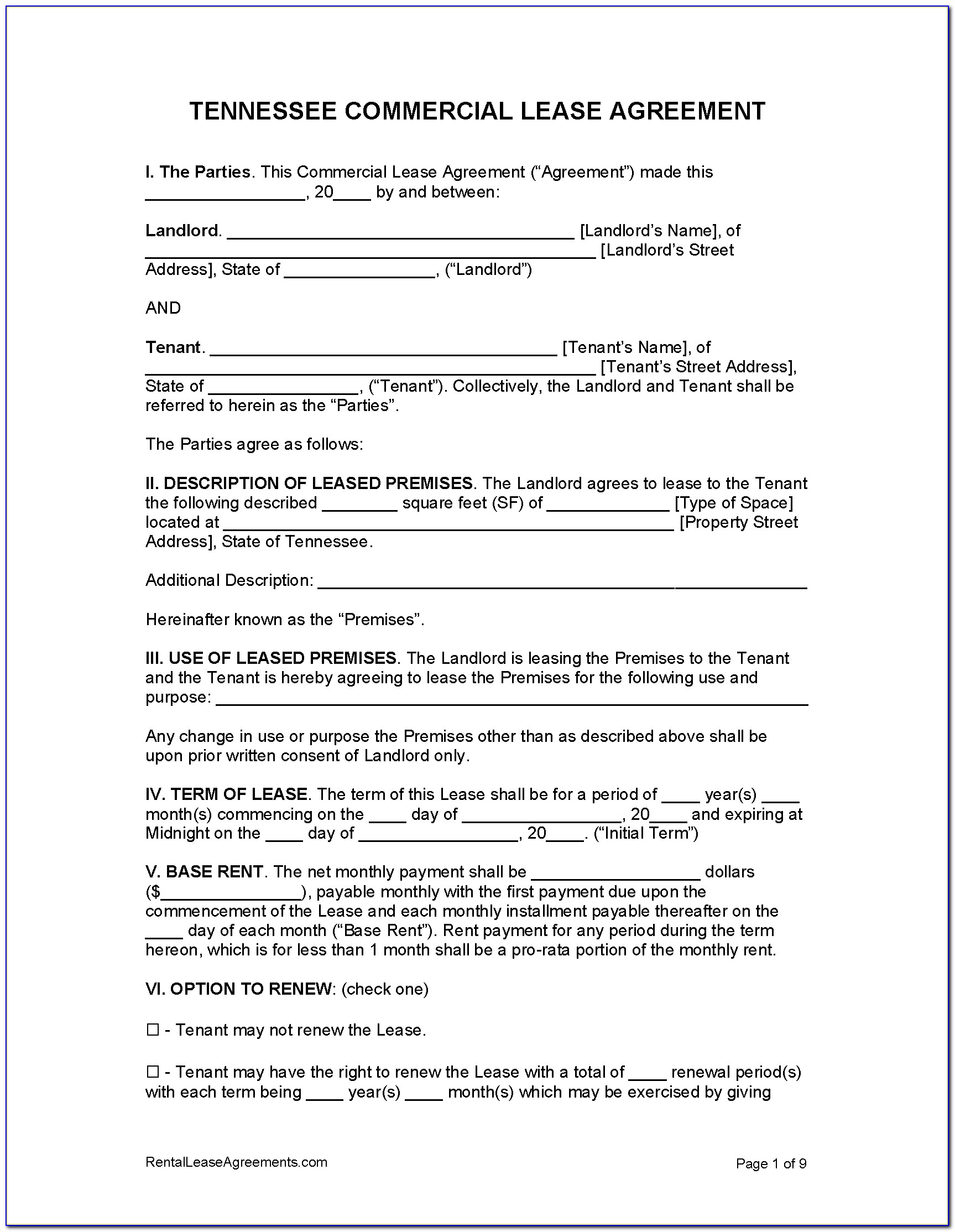 Commercial Lease Agreement Document