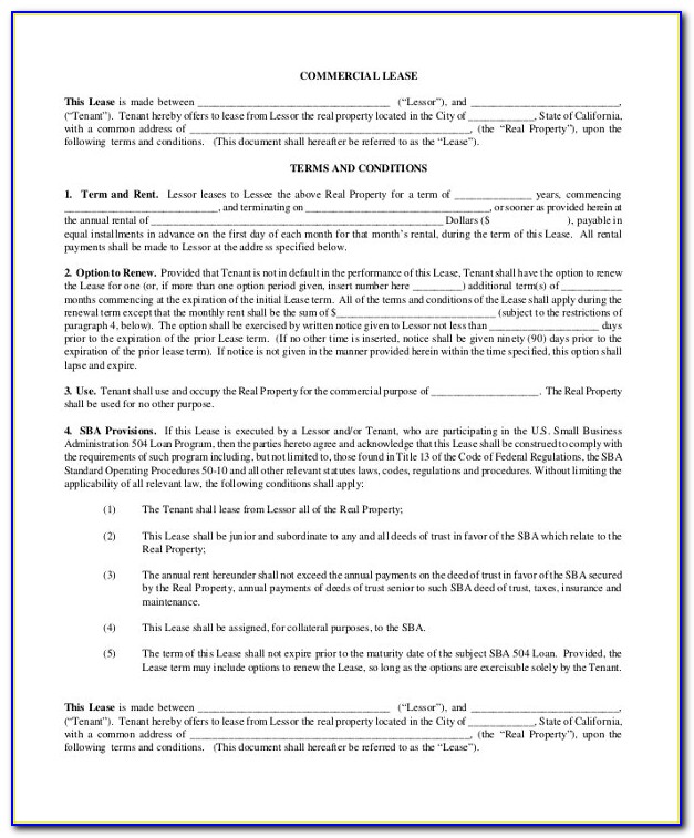 Commercial Lease Agreement Template Word