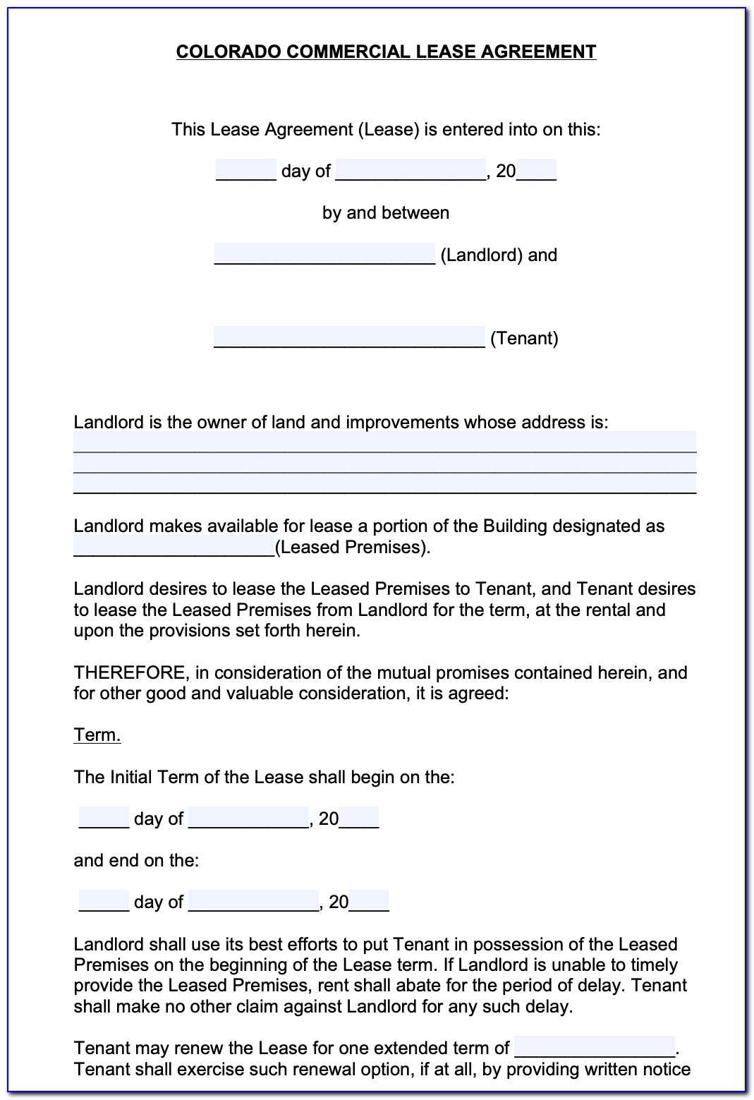 Commercial Lease Agreement Word Document