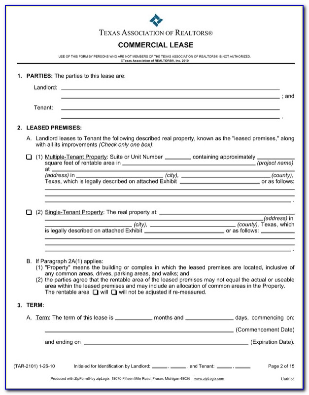 Commercial Real Estate Lease Form Texas