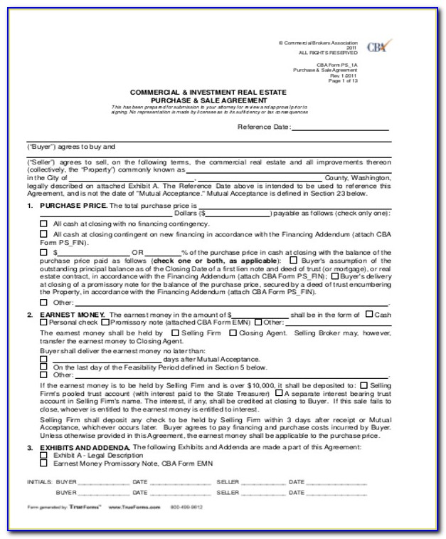 Commercial Real Estate Purchase Agreement Form