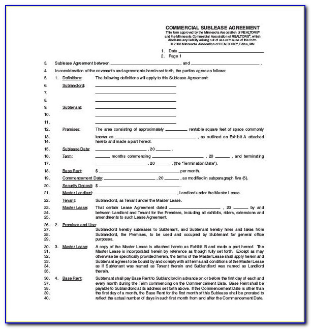 Commercial Sublease Agreement Template Download