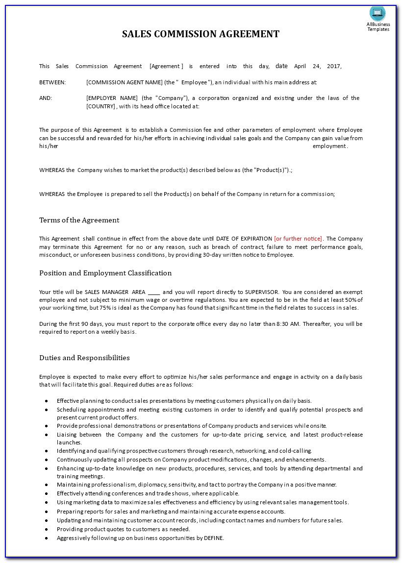 Commision Agreement Template Free