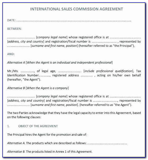 Commission Sales Agent Agreement Template