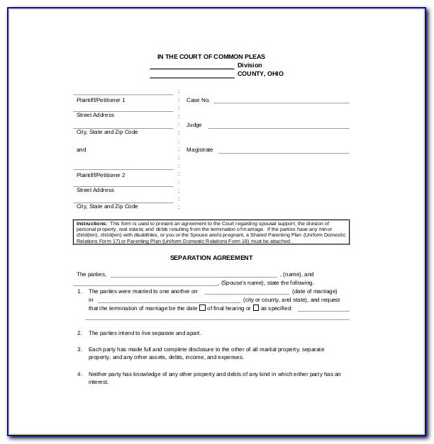 Common Law Separation Agreement Form Ontario