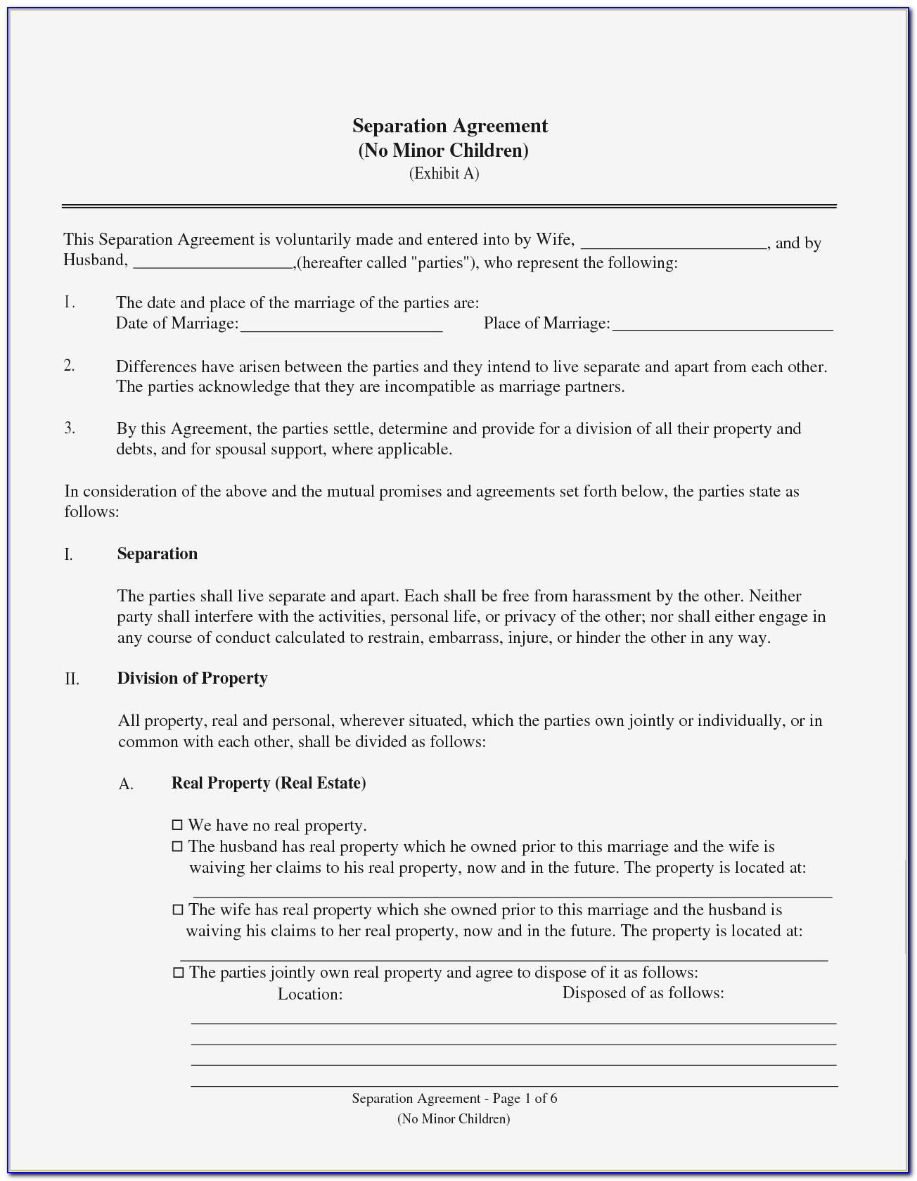 Common Law Separation Agreement Template Free
