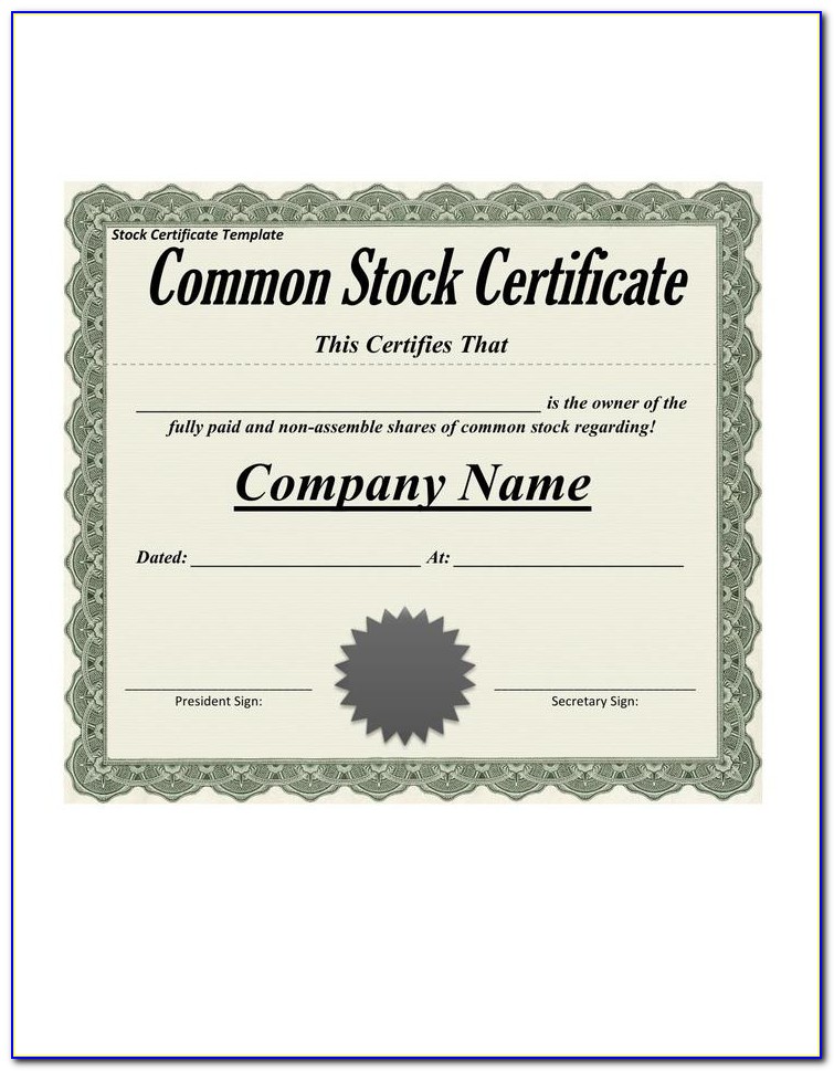 Common Stock Certificate Sample