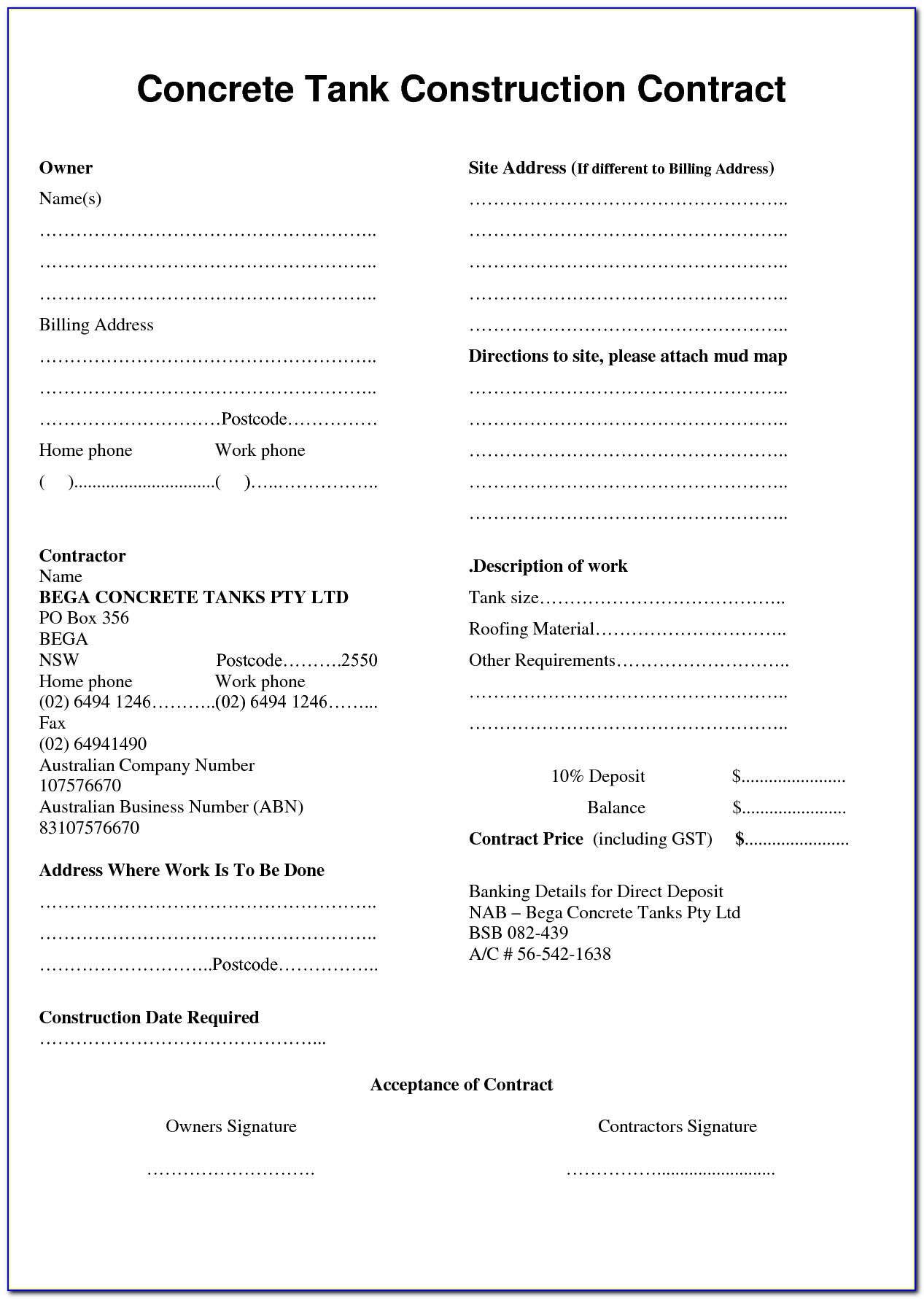Concrete Work Contract Template