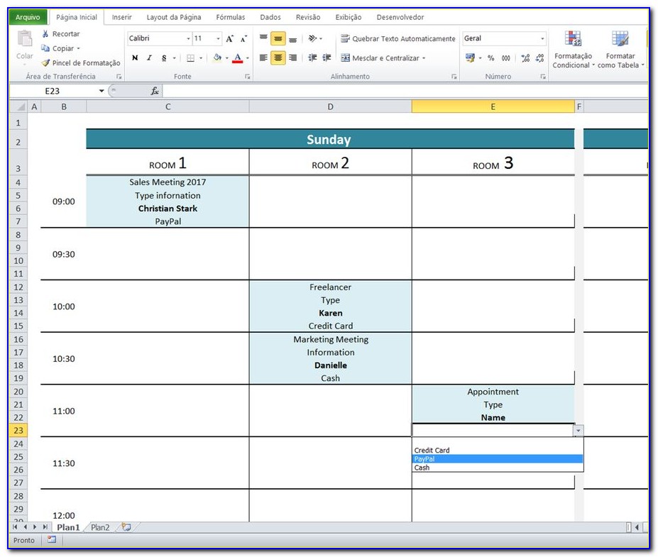 Conference Room Booking Template Excel