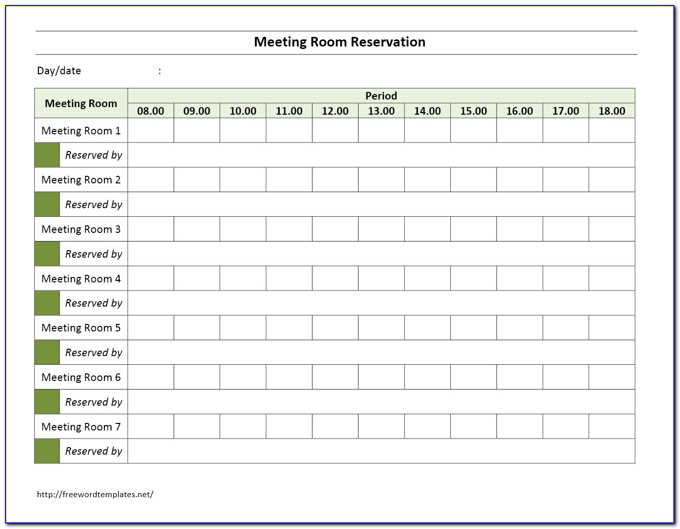 Conference Room Reservation Calendar Template