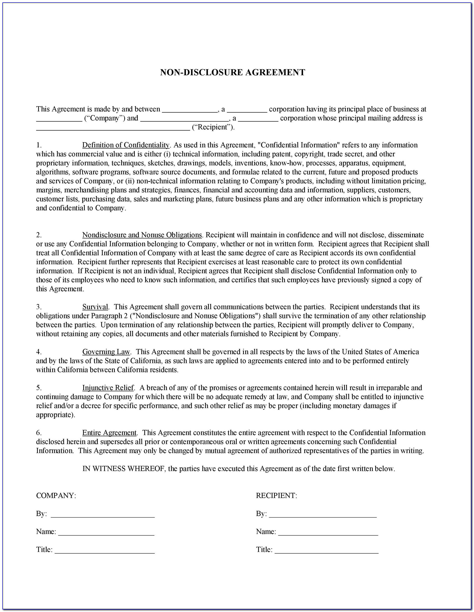 Confidential Disclosure Agreement Example