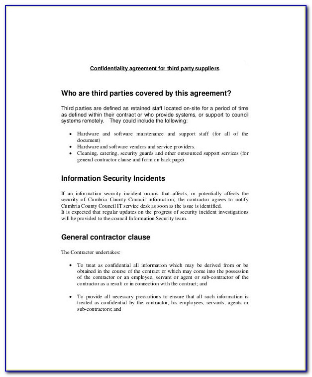 Confidentiality Agreement Example Uk