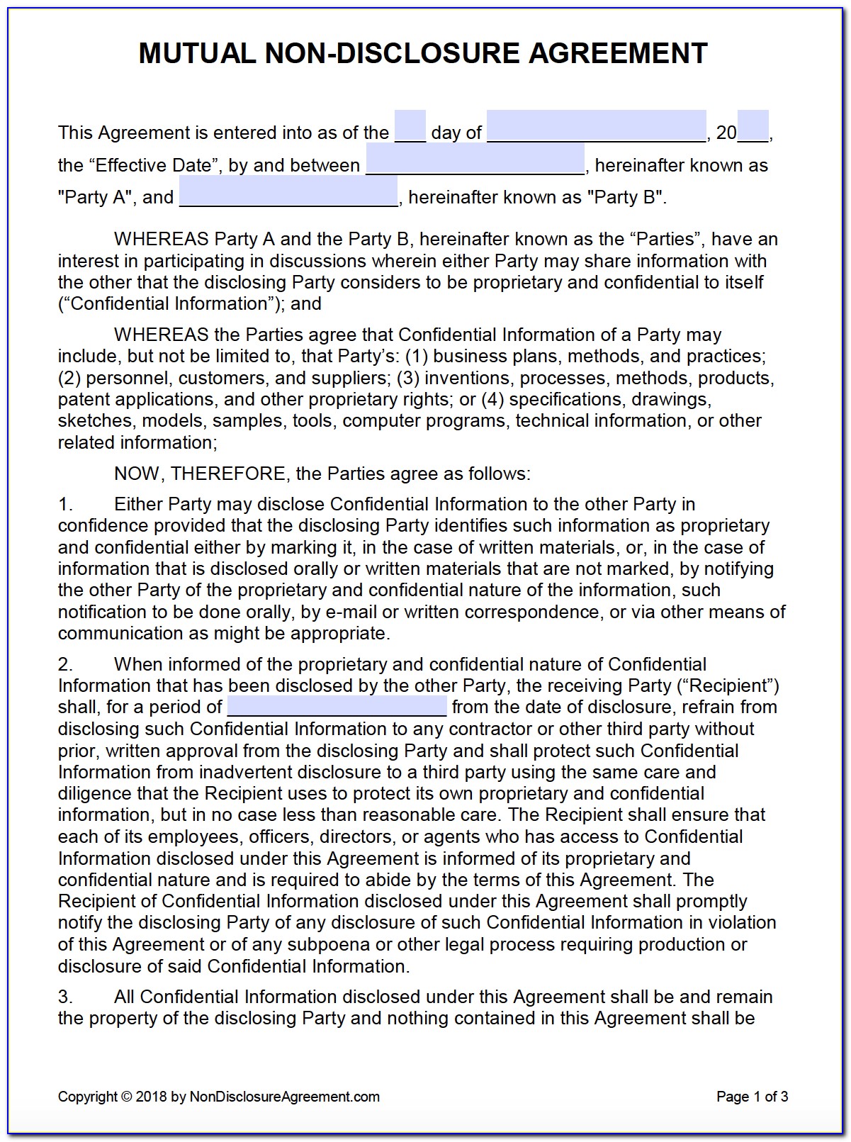 Confidentiality Agreement Sample Template