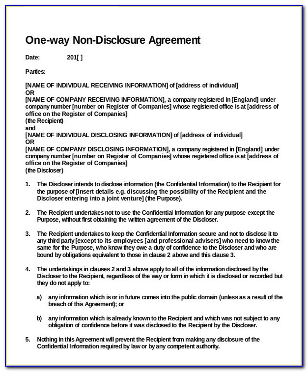 Confidentiality Agreement Sample Uk