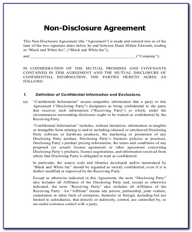 Confidentiality Agreement Template Canada
