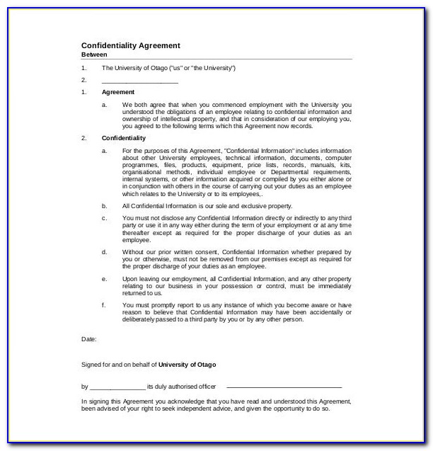 Confidentiality Agreement Template Nz