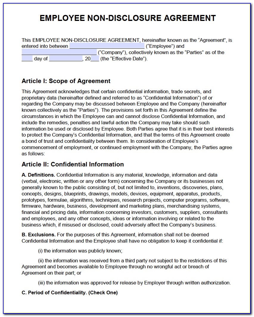 Confidentiality Disclosure Agreement Sample