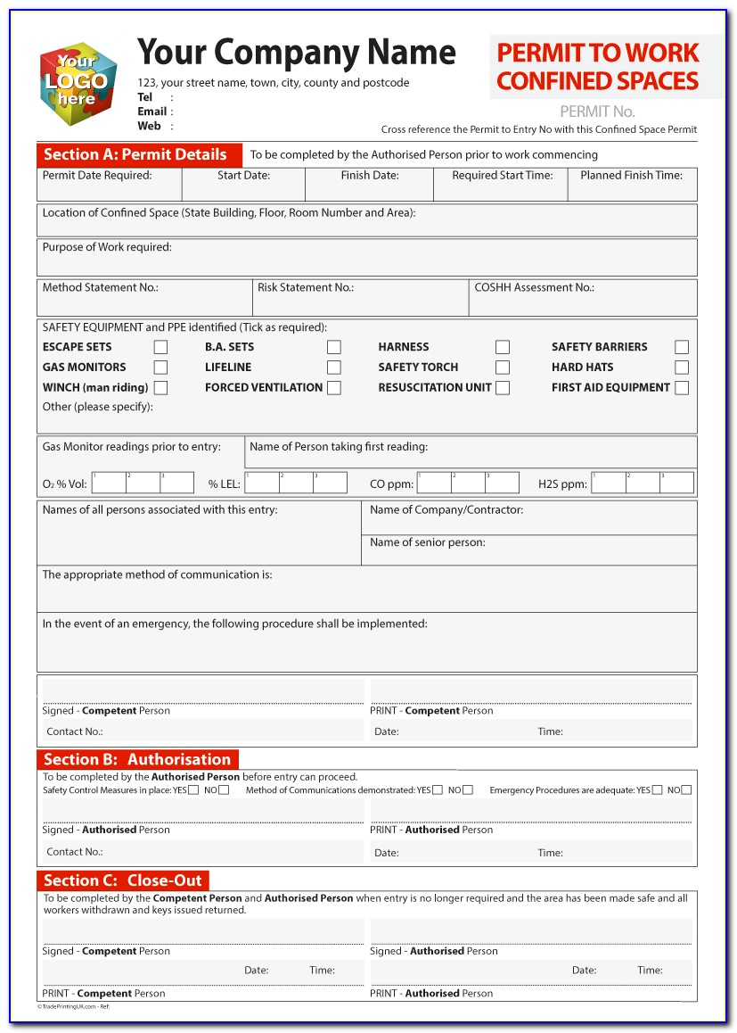 Confined Space Entry Permit Template