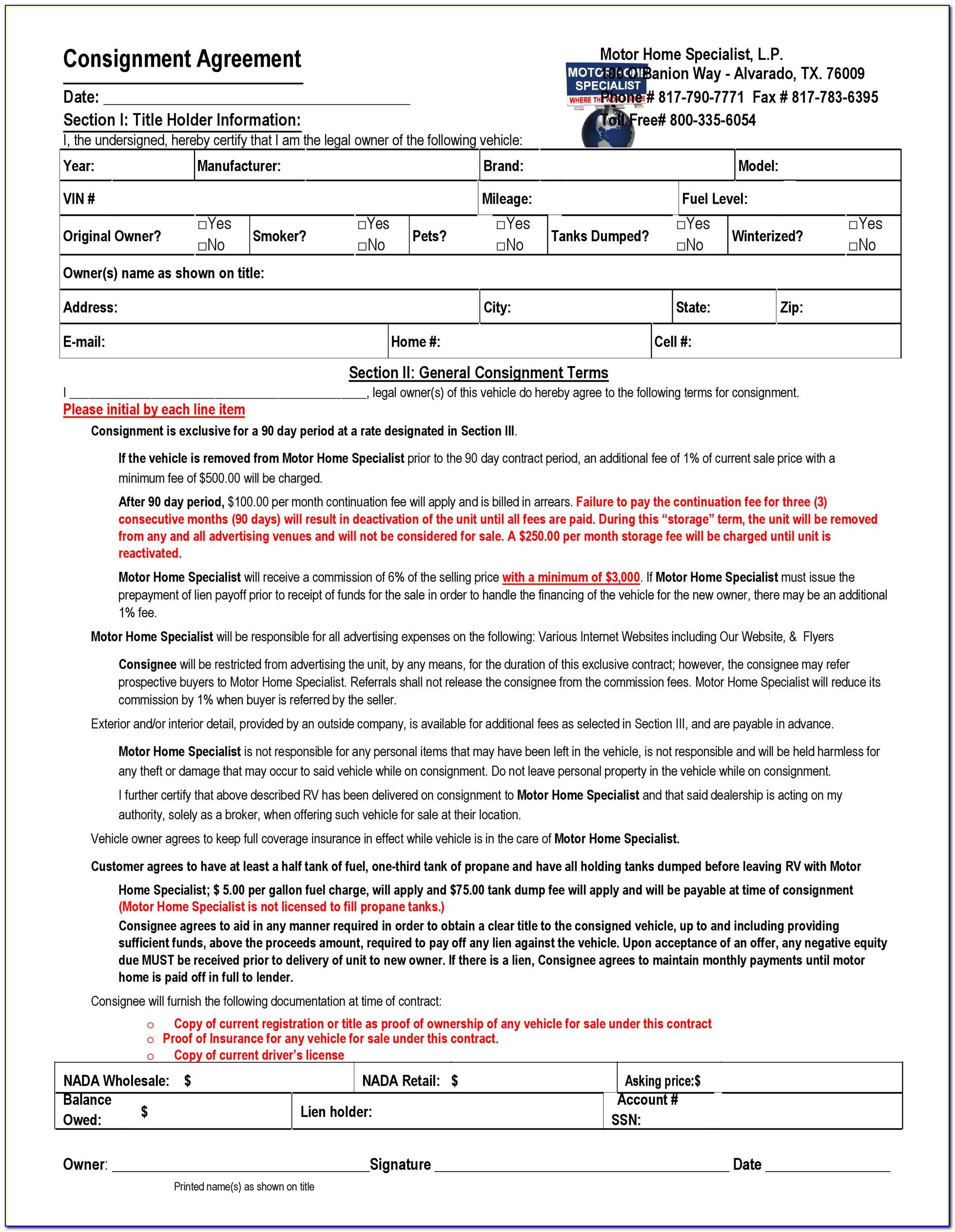 Consignment Contract Template Free
