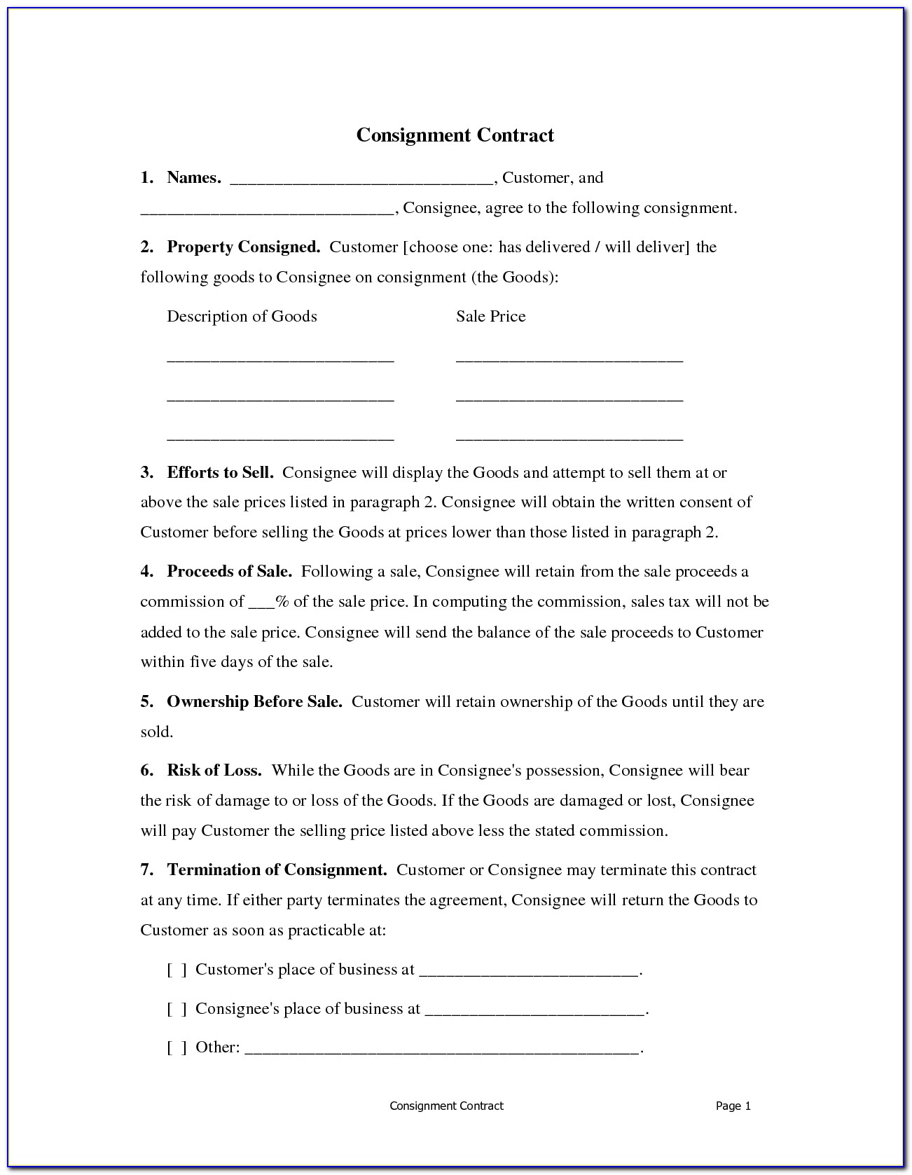 Consignment Sales Agreement Form