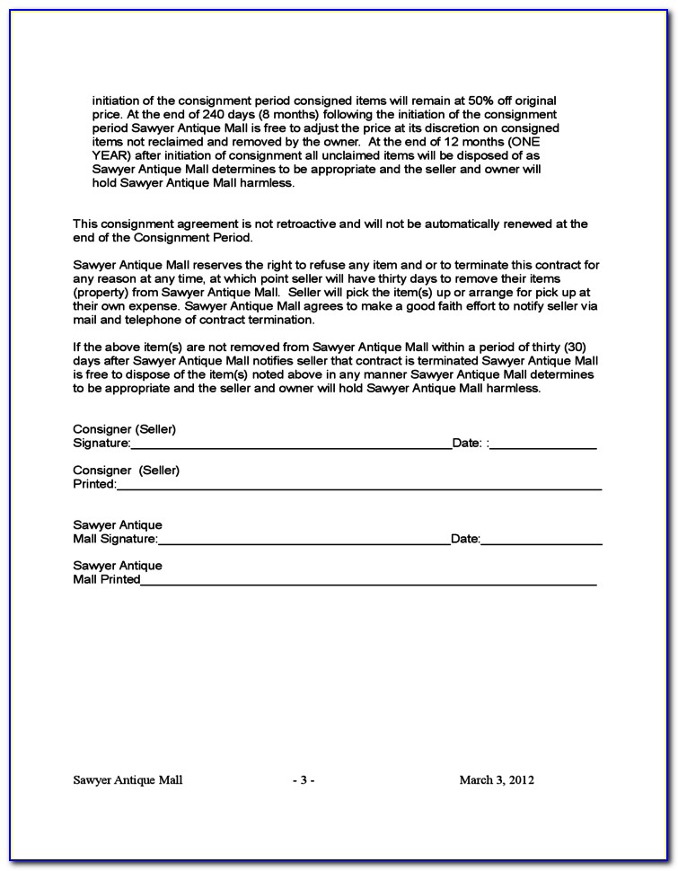 Consignment Shop Agreement Form