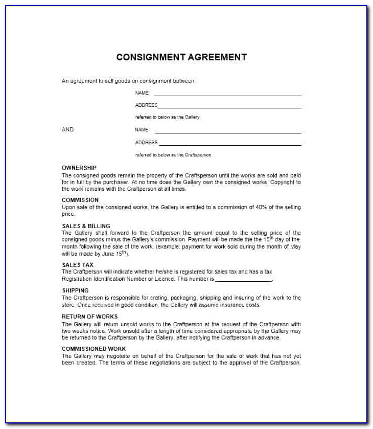 Consignment Shop Contract Template