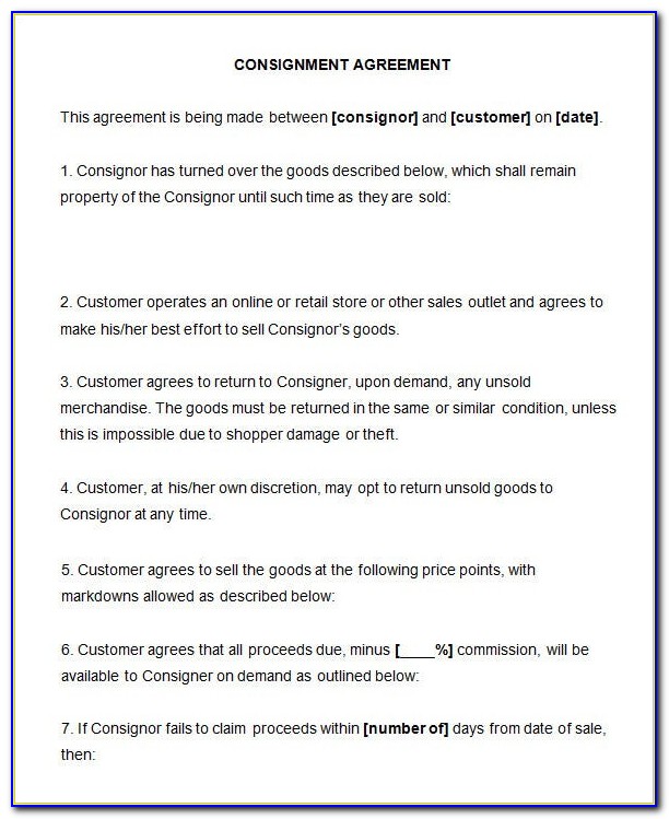 Consignment Store Agreement Form