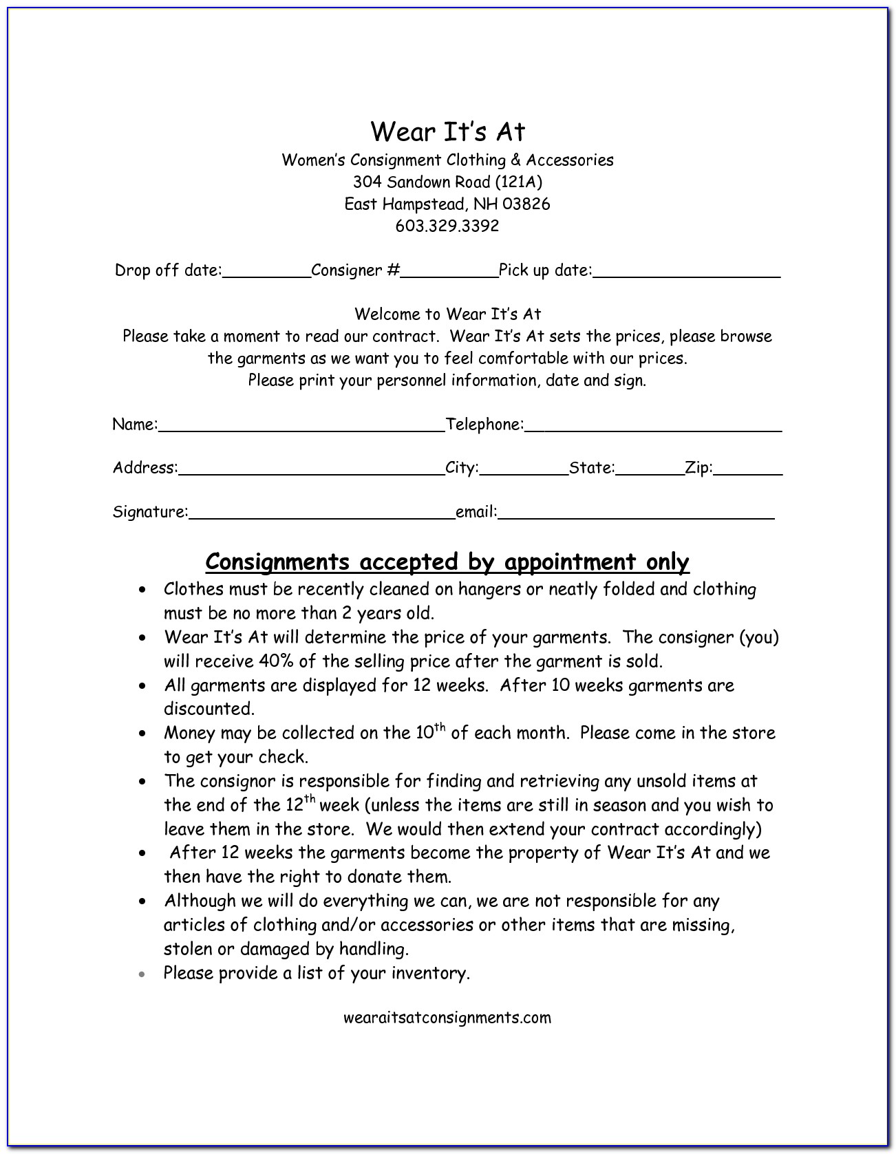Consignment Store Contract Template