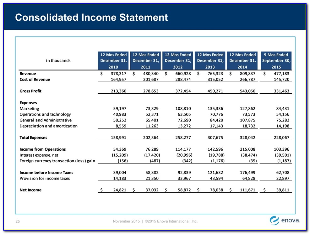 Consolidated Income Statement Format