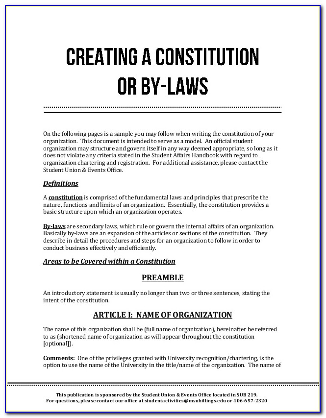 Constitution And Bylaws Sample