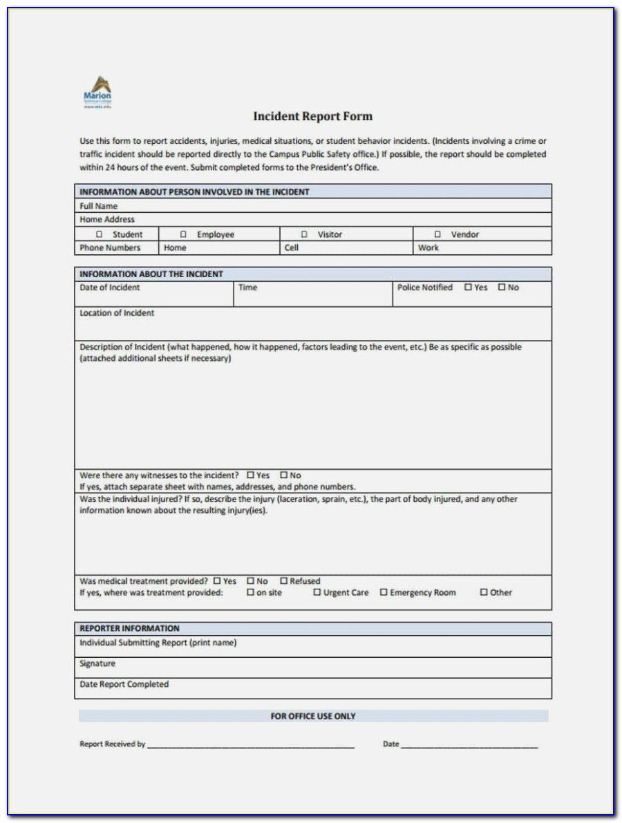 Construction Accident Report Form Sample