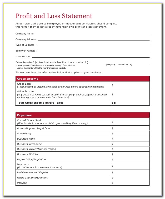 Construction Company Profit And Loss Statement Template