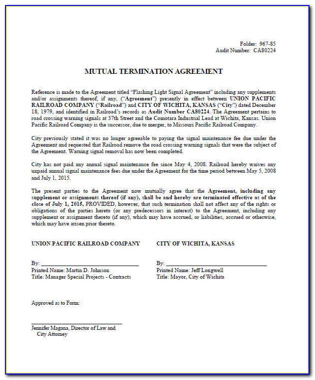 Construction Contract Termination Agreement Template